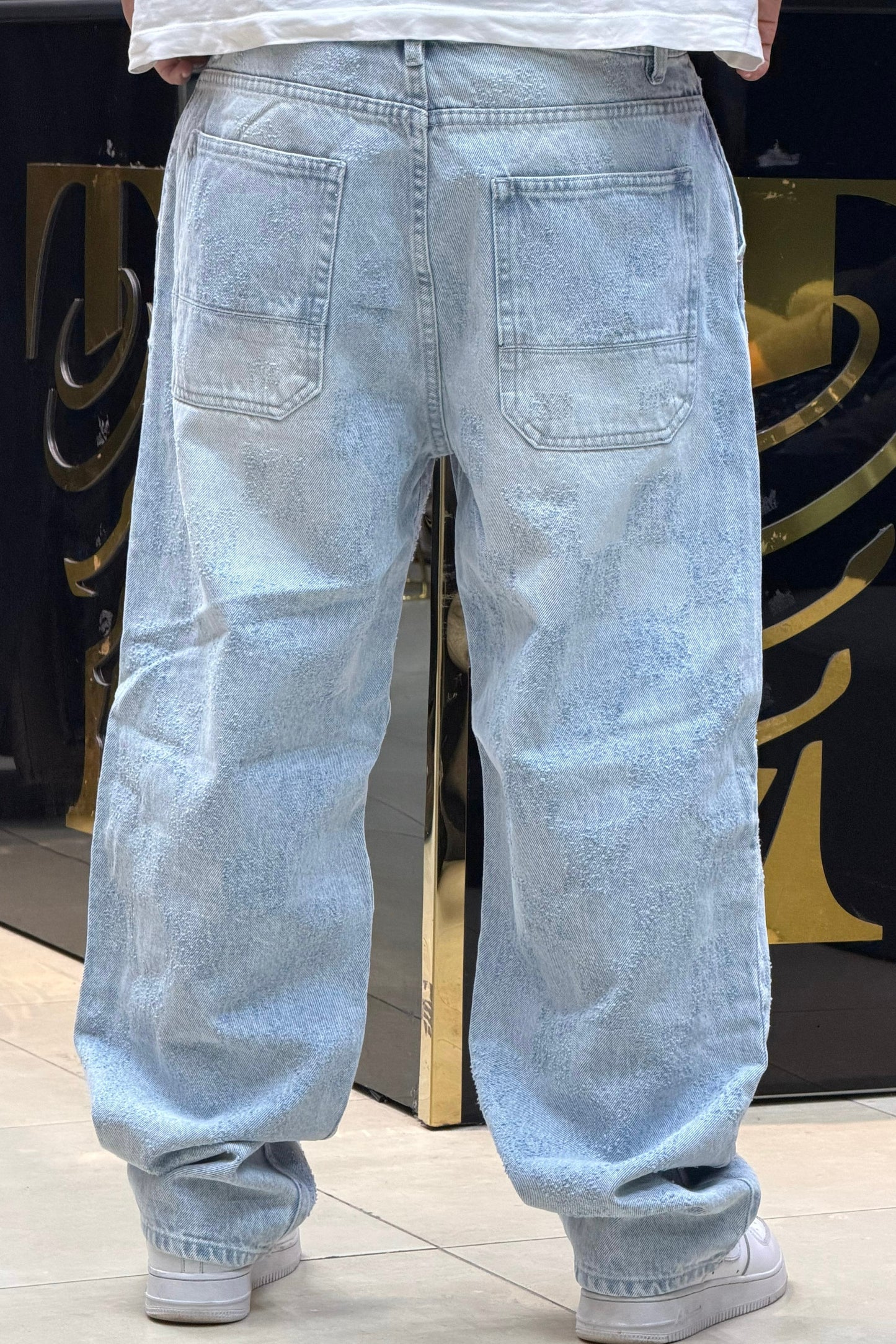 BAGGY JEANS CARREAU LASER BLEU DELAVE