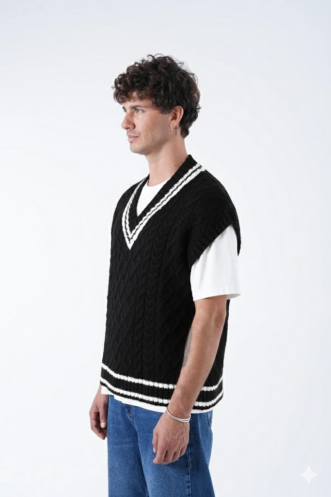 Striped V-Neck Sweater BLACK 3012