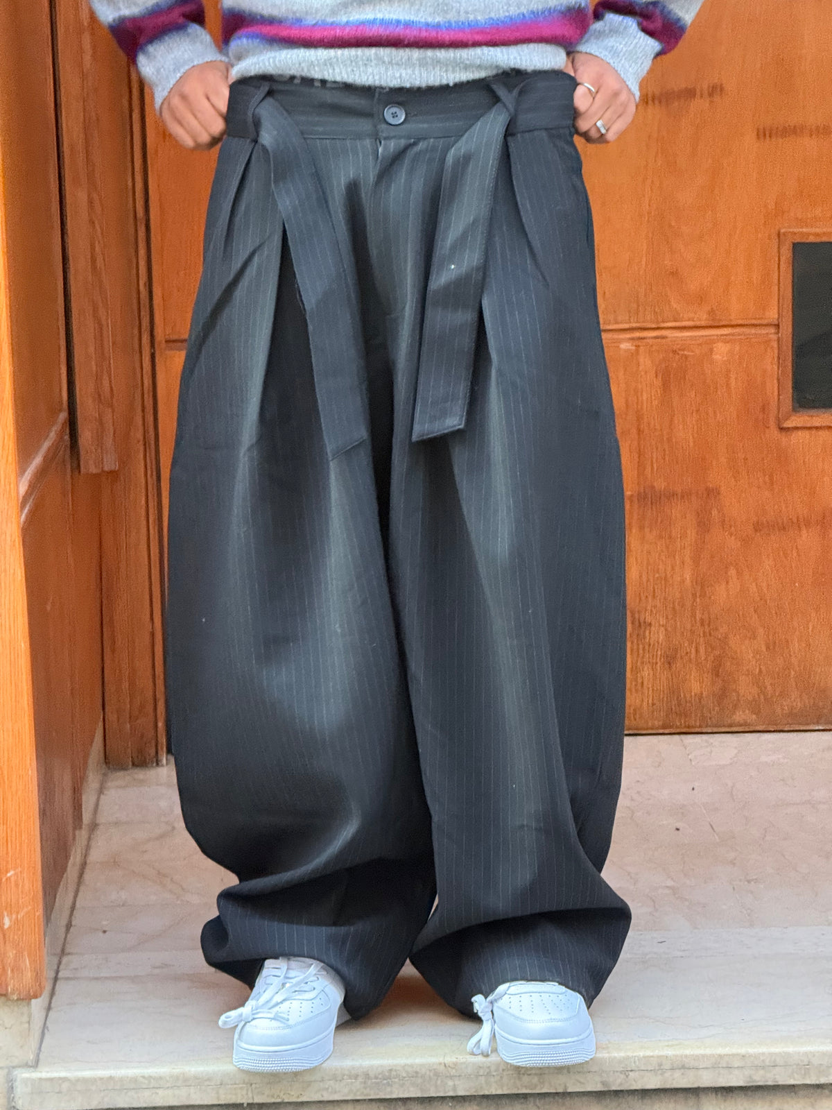 TROUSER PANTS OVERSIZE RAYURES (BLACK) V80-63