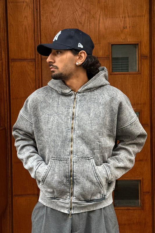 HOODIES ZIP WASHED GREY BL