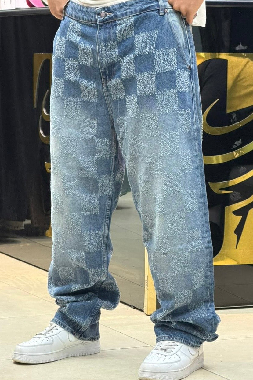 BAGGY JEANS CARREAU LASER BLEU