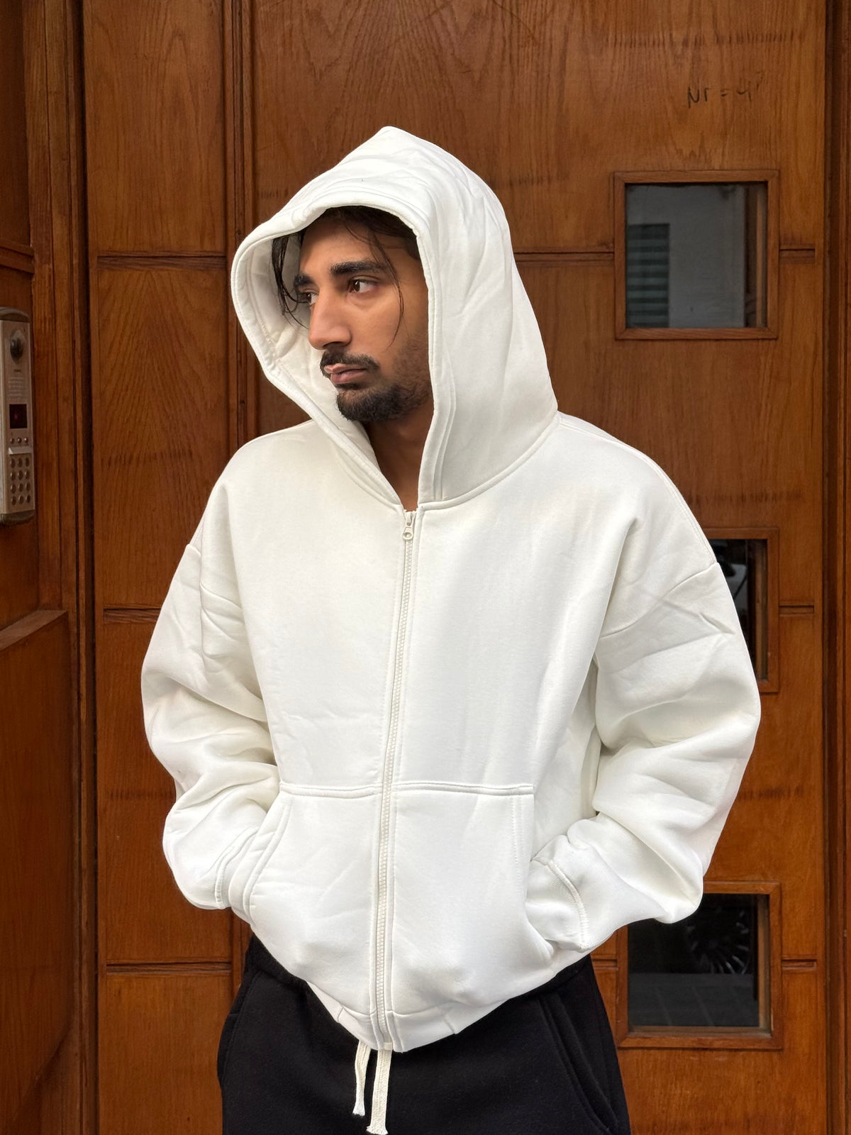 HOODIES CROP ZIP BASIC WHITE OVX