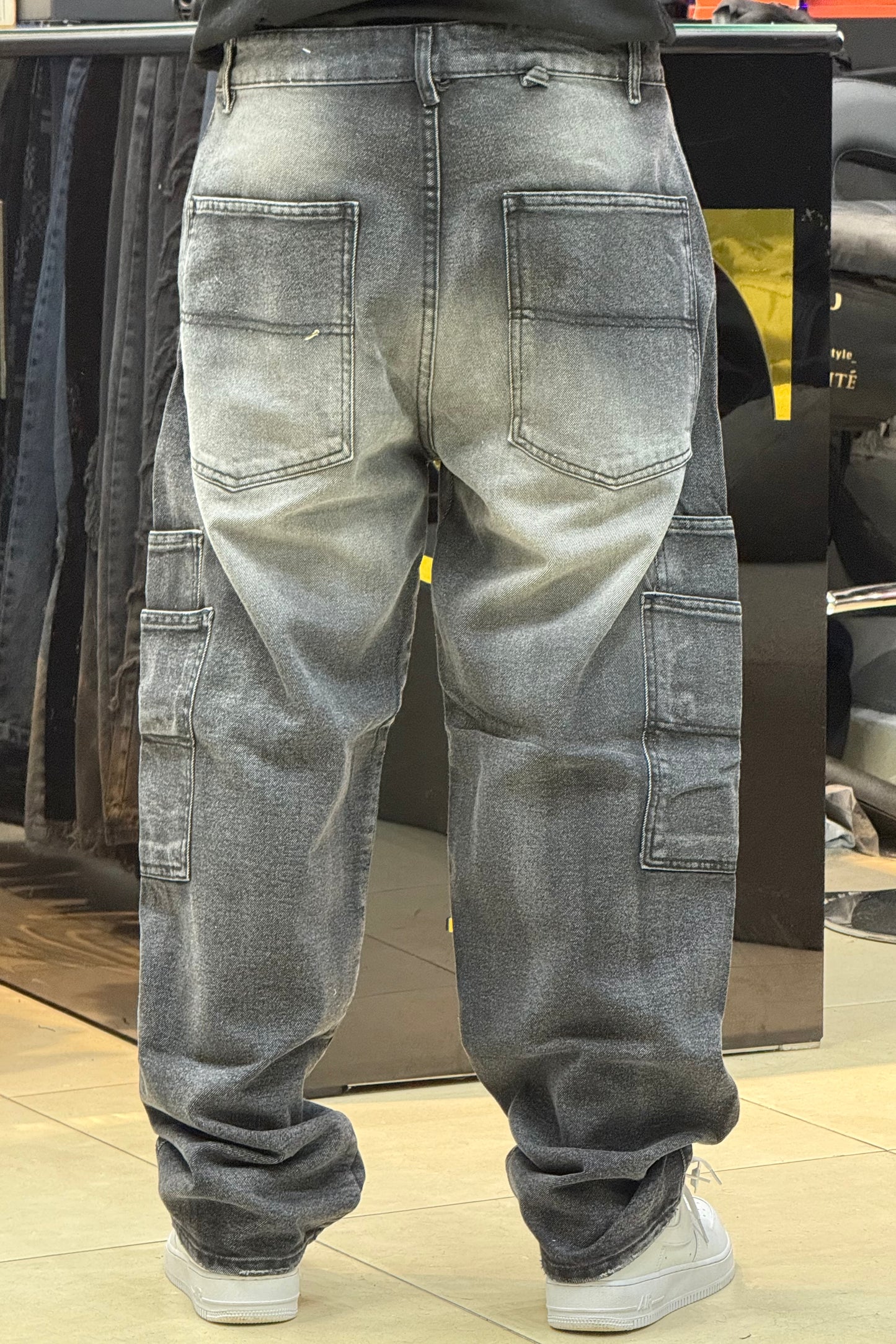 CARGO JEANS DOUBLE POCHE GRIS NOIR