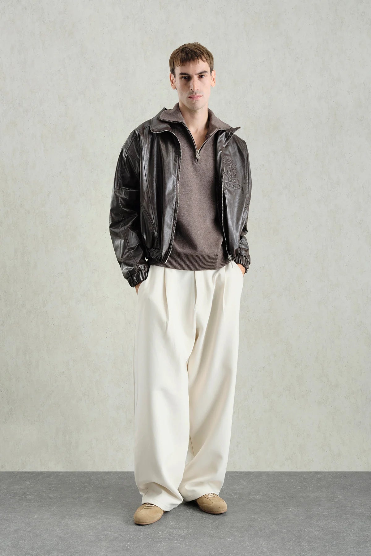 JACKET FAUX LEATHER CROP BROWN 5757