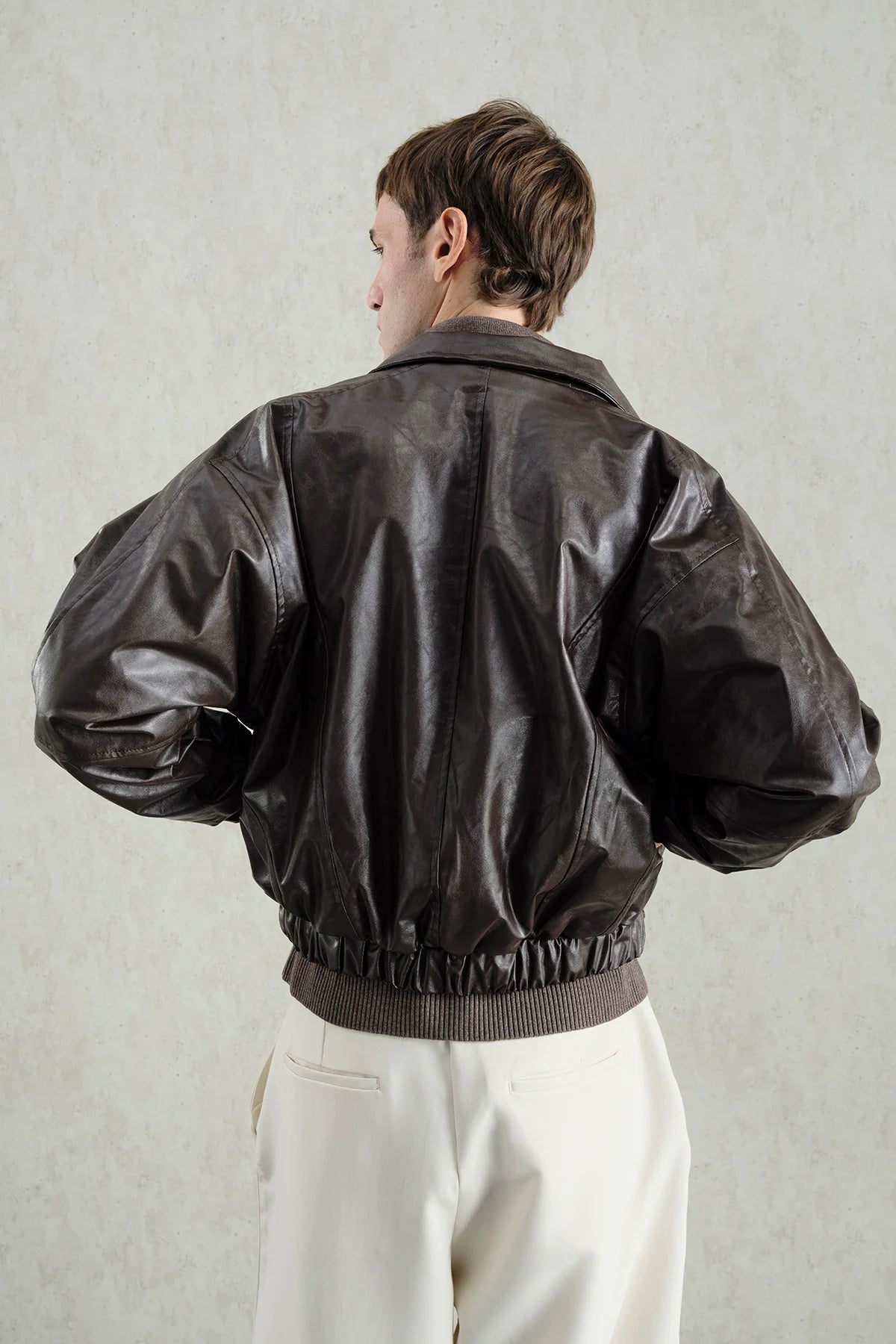 JACKET FAUX LEATHER CROP BROWN 5757