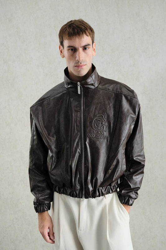 JACKET FAUX LEATHER CROP BROWN 5757