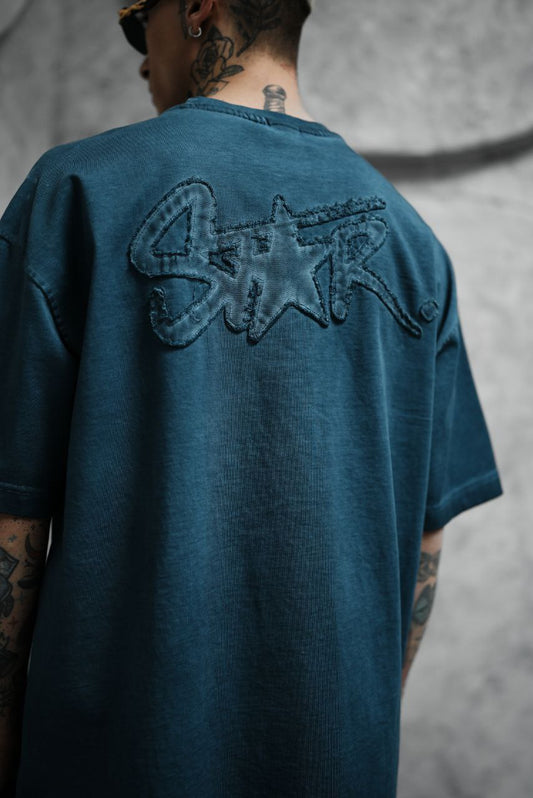 T-SHIRT PZ WASHED STAR BLEU