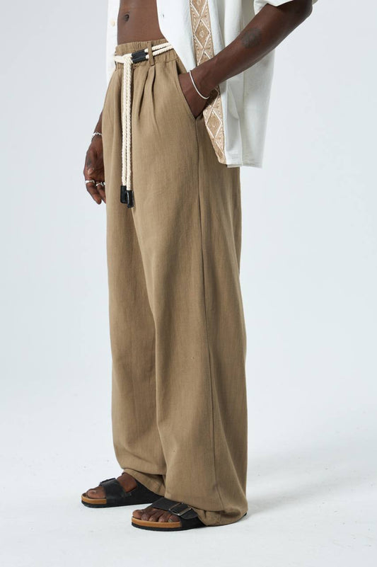 PANTALON LIN OVERSIZE MARRON 40-460