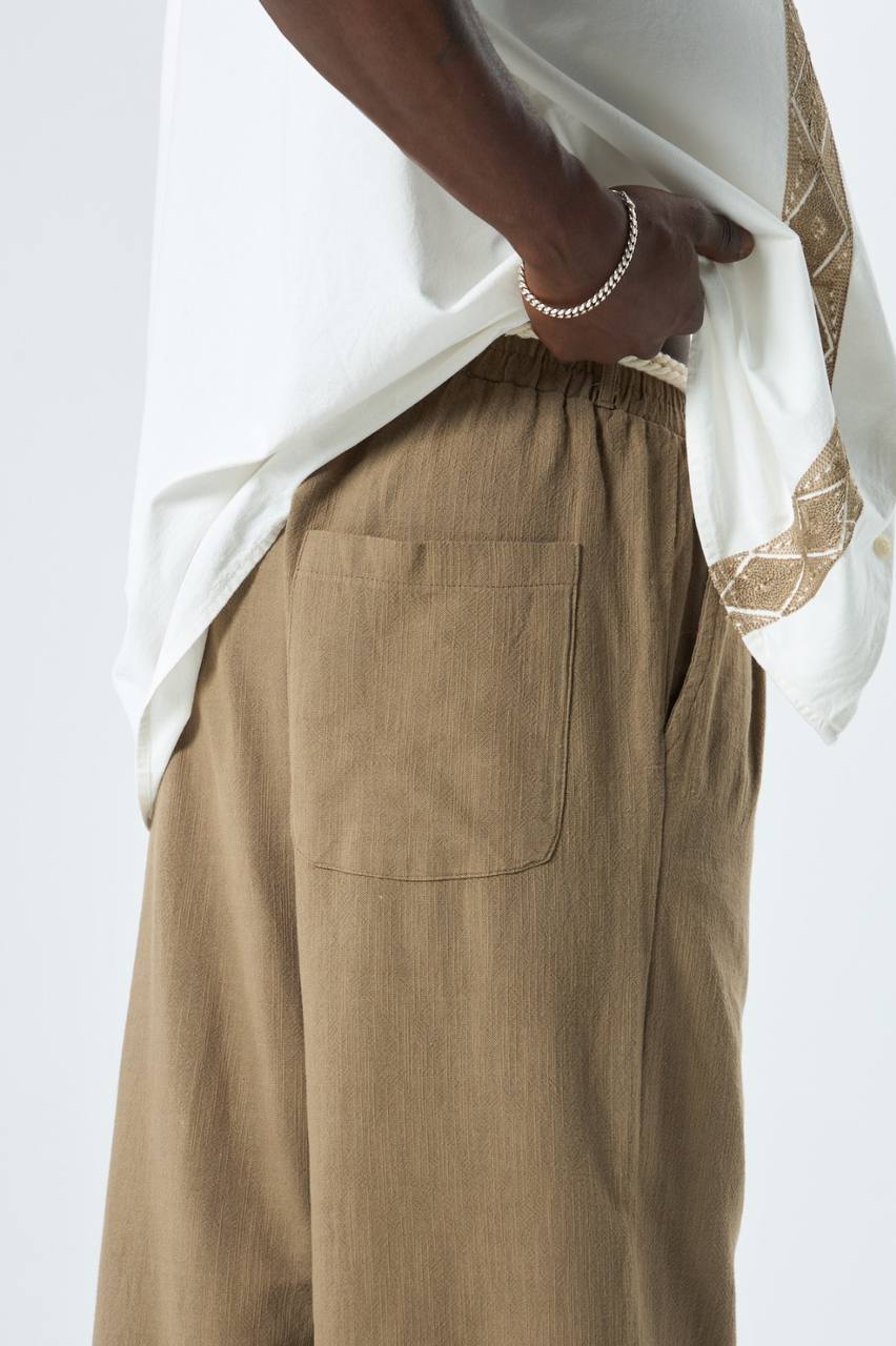 PANTALON LIN OVERSIZE MARRON 40-460