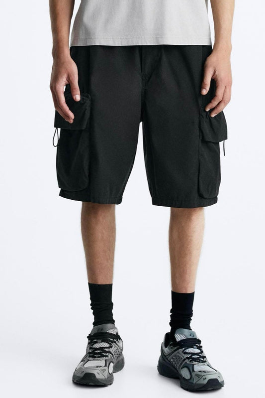 FADED CARGO BERMUDA SHORTS NOIR ZARA