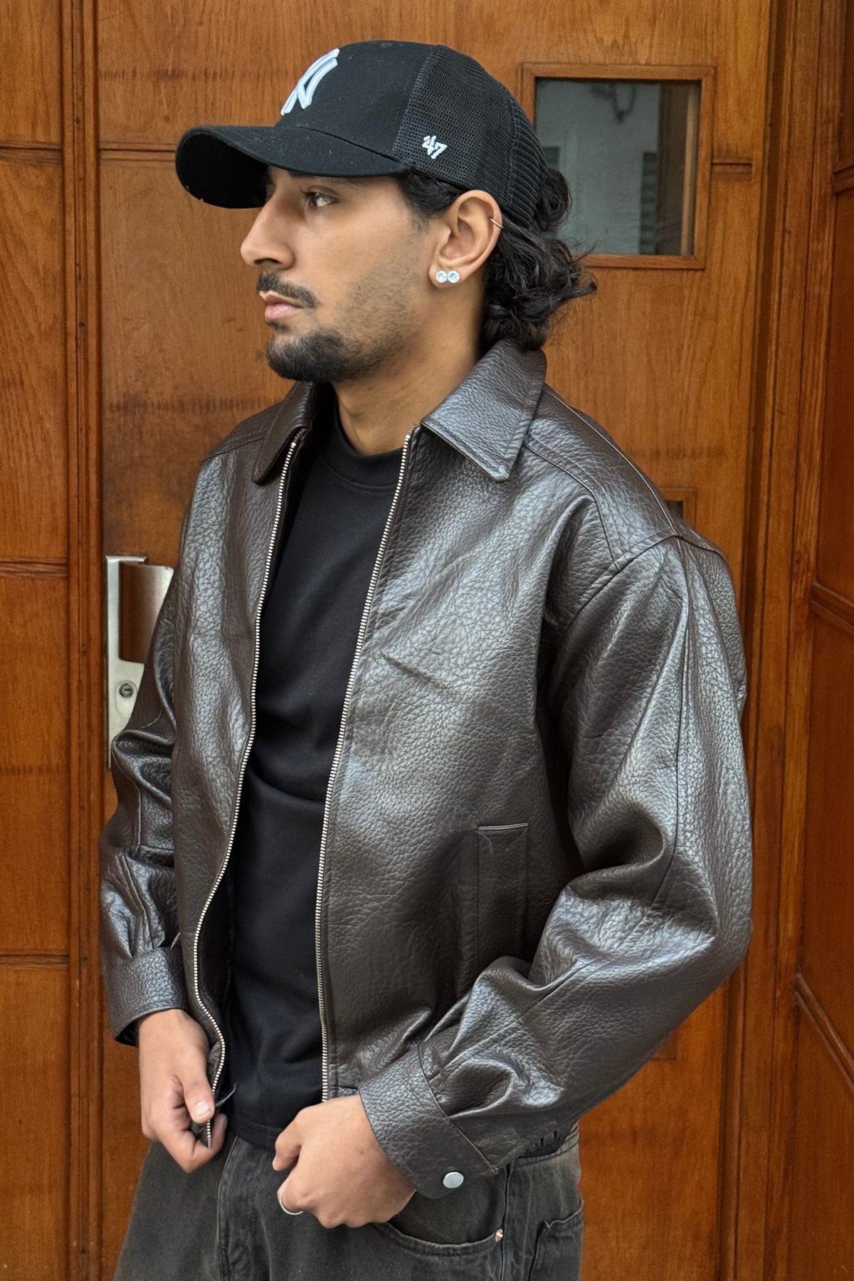 FAUX LEATHER JACKET BL BROWN