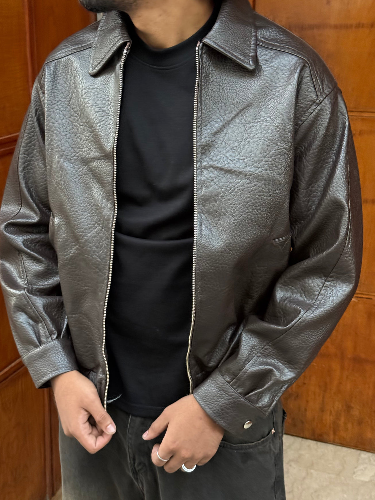 FAUX LEATHER JACKET BL BROWN