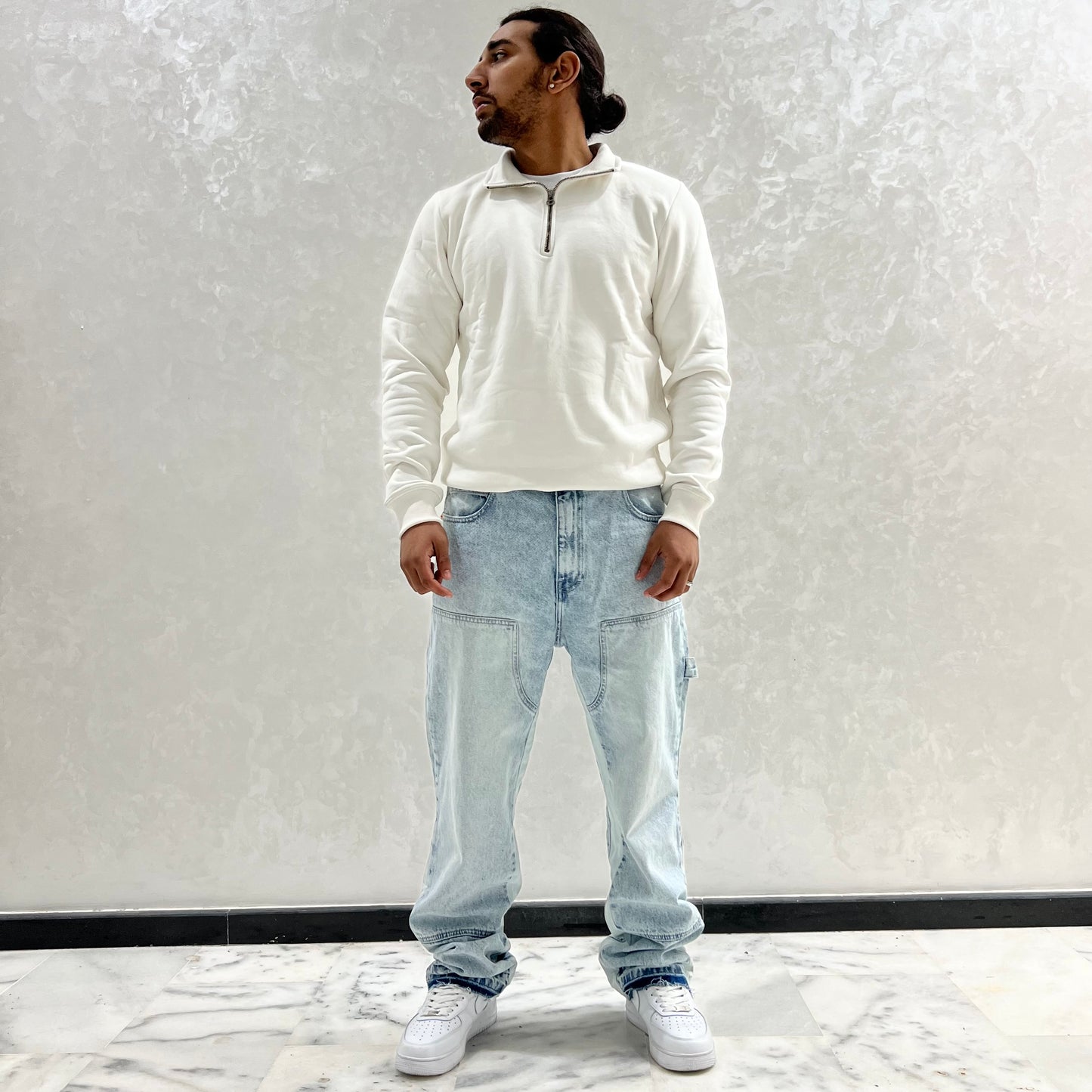 PULL À COL ZIP BLANC