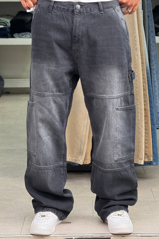 CARGO JEANS FLARE NOIR