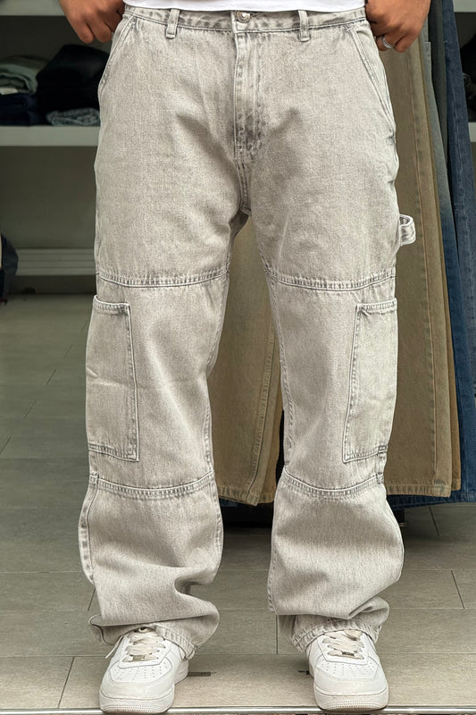 CARGO JEANS FLARE GRIS