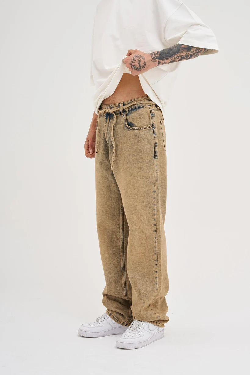 BAGGY DENIM PANTS DARK BEIGE M16042