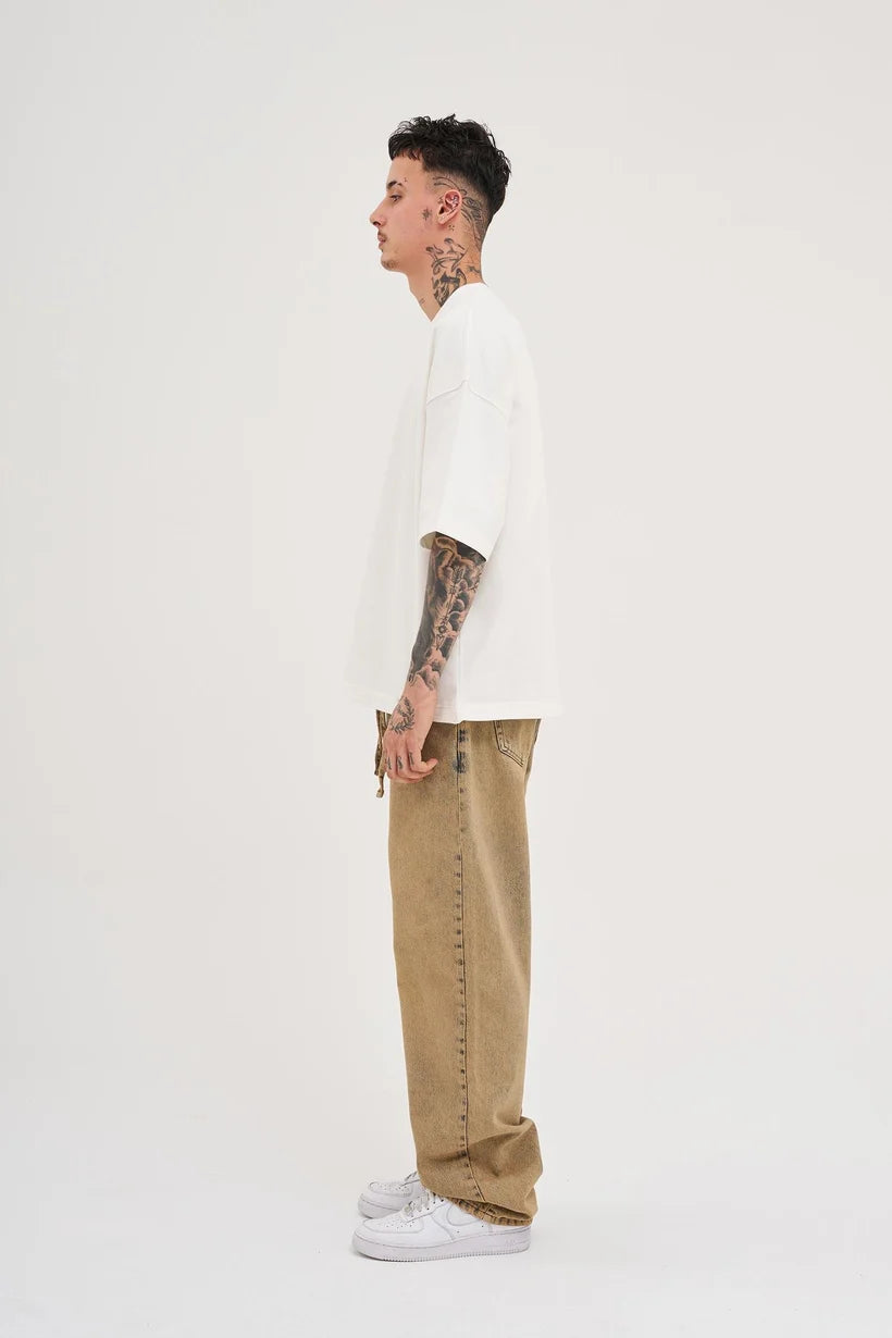 BAGGY DENIM PANTS DARK BEIGE M16042