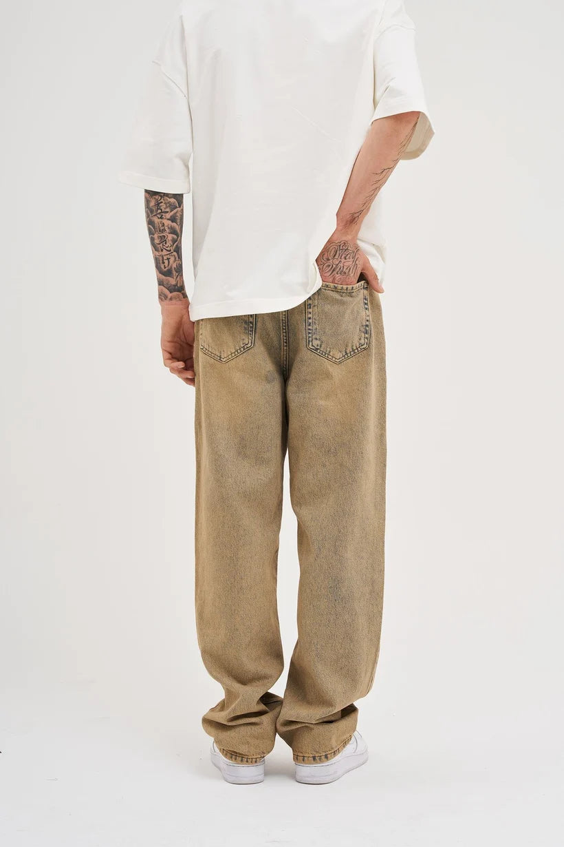 BAGGY DENIM PANTS DARK BEIGE M16042