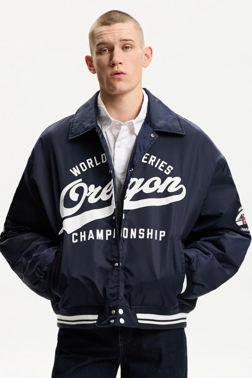 VARSITY BOMBER JACKET BLUE BERSHKA