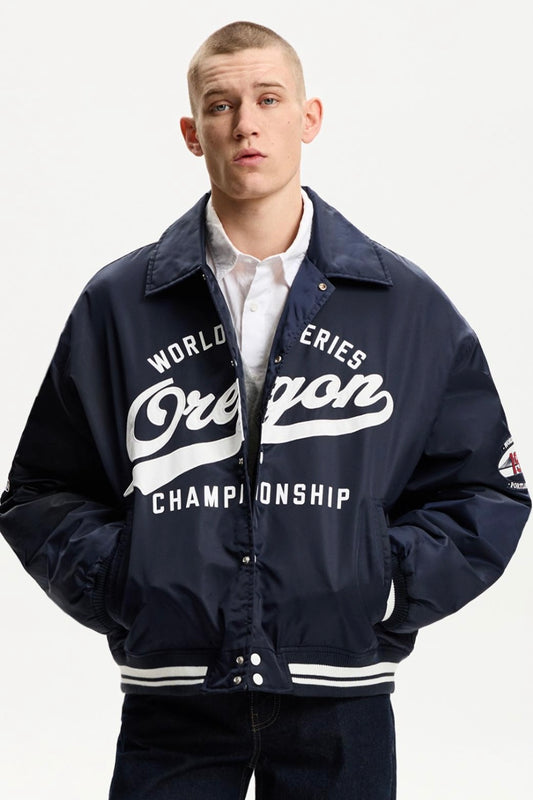 VARSITY BOMBER JACKET BLUE BERSHKA