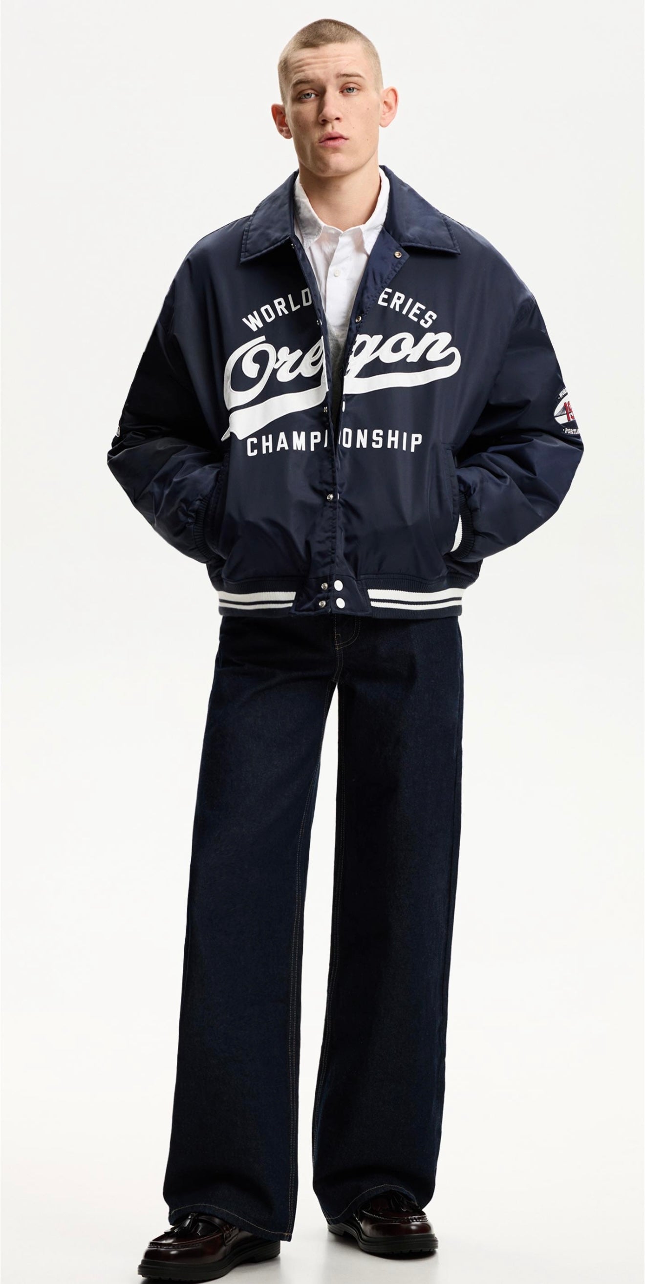 VARSITY BOMBER JACKET BLUE BERSHKA