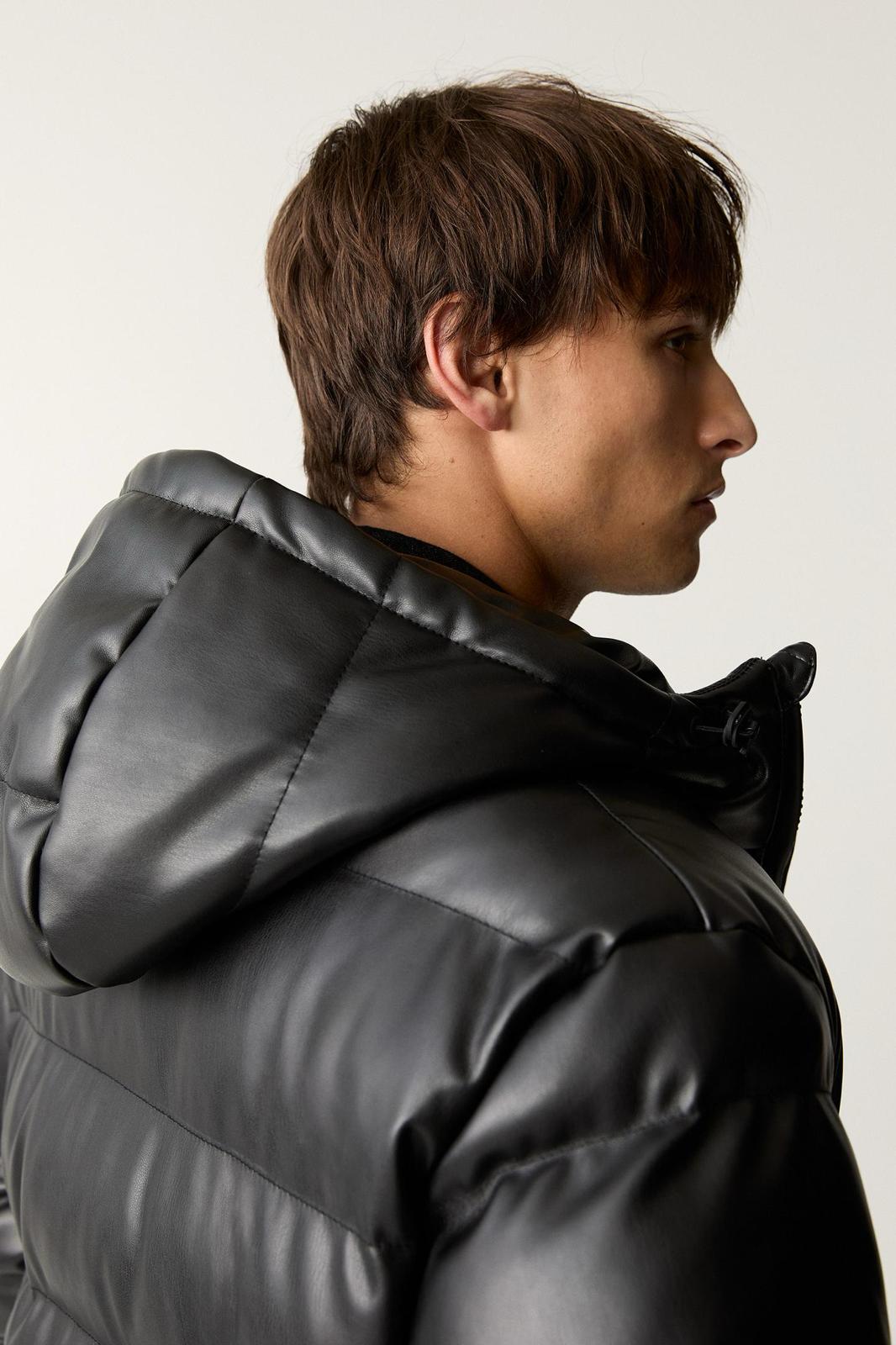 FAUX LEATHER PUFER JACKET STWD P&B