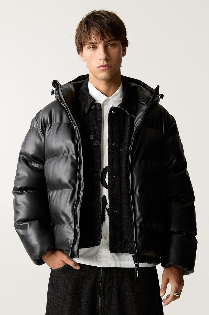 FAUX LEATHER PUFER JACKET STWD P&B