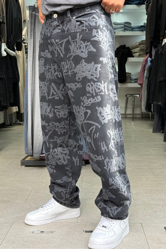 BAGGY JEANS GRAFFITI DEGRADE NOIR