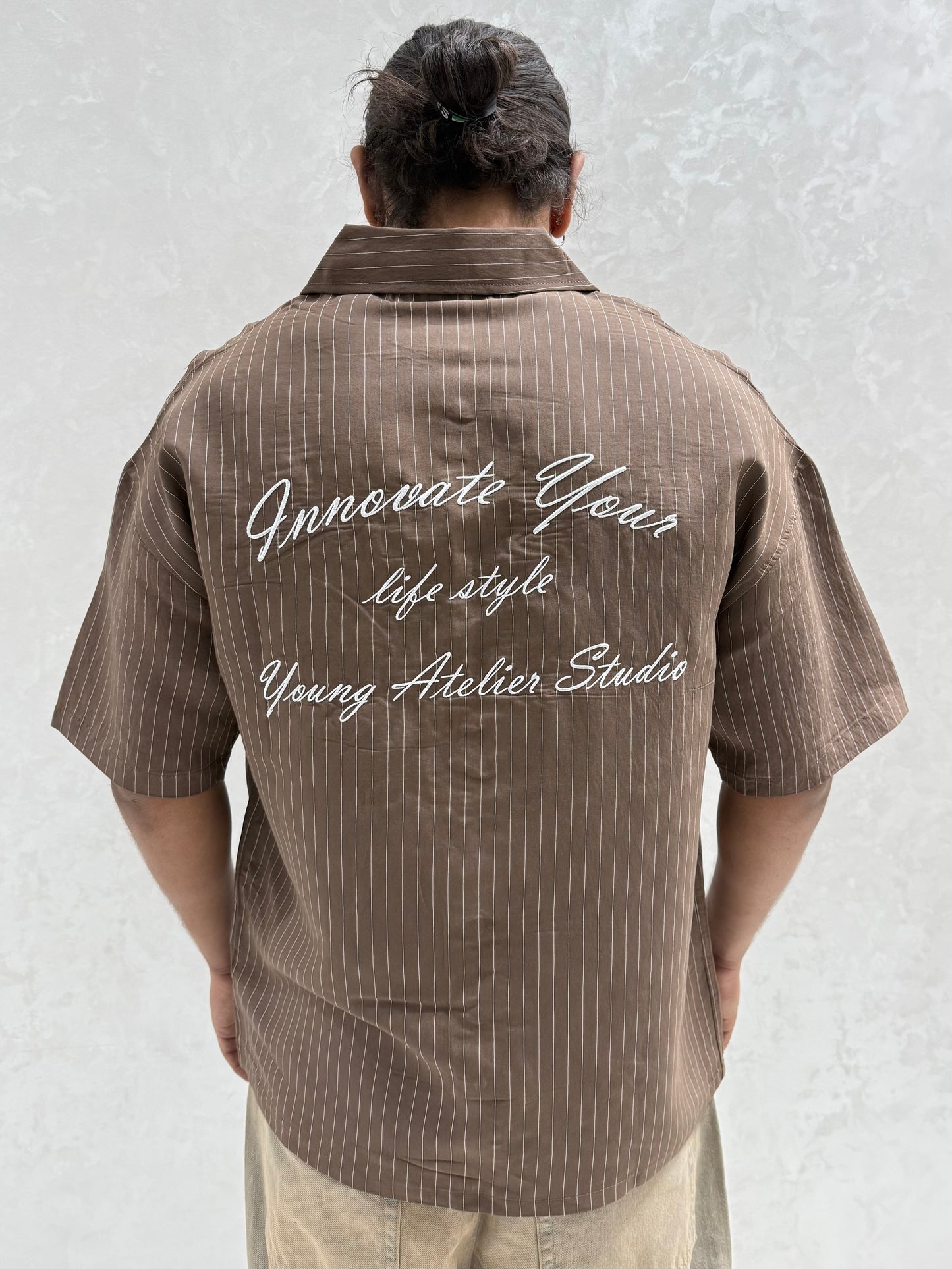 CHEMISE RAYEE LIFE STYLE MARRON (ES) E40-10