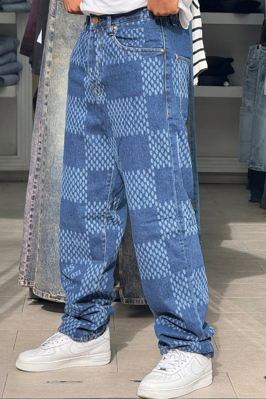 BAGGY JEANS LV LASER CARREAUX BLEU