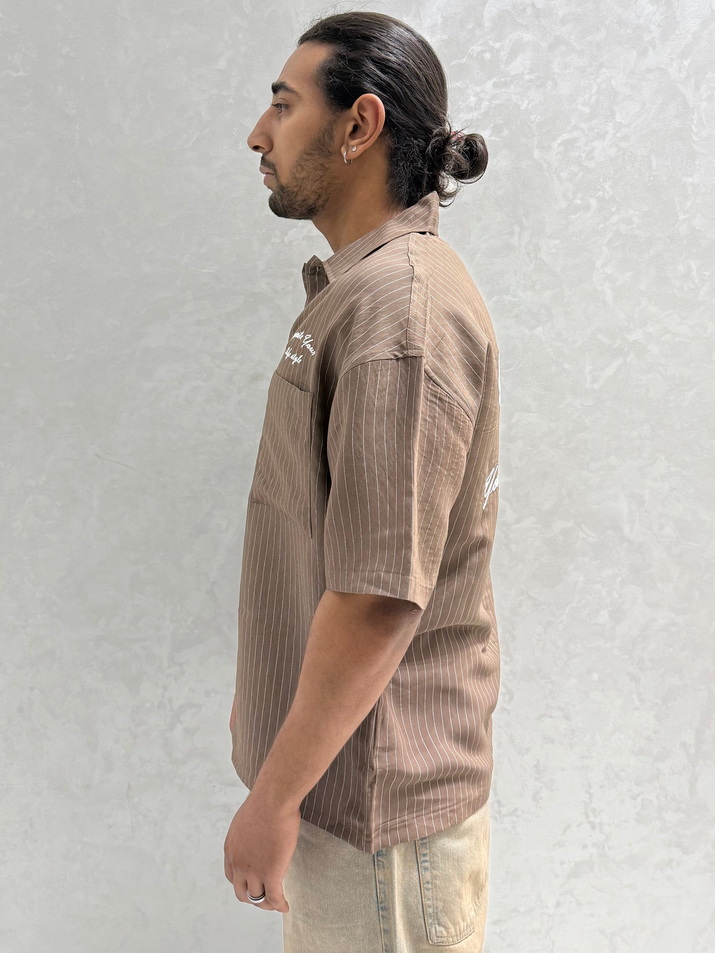 CHEMISE RAYEE LIFE STYLE MARRON (ES) E40-10