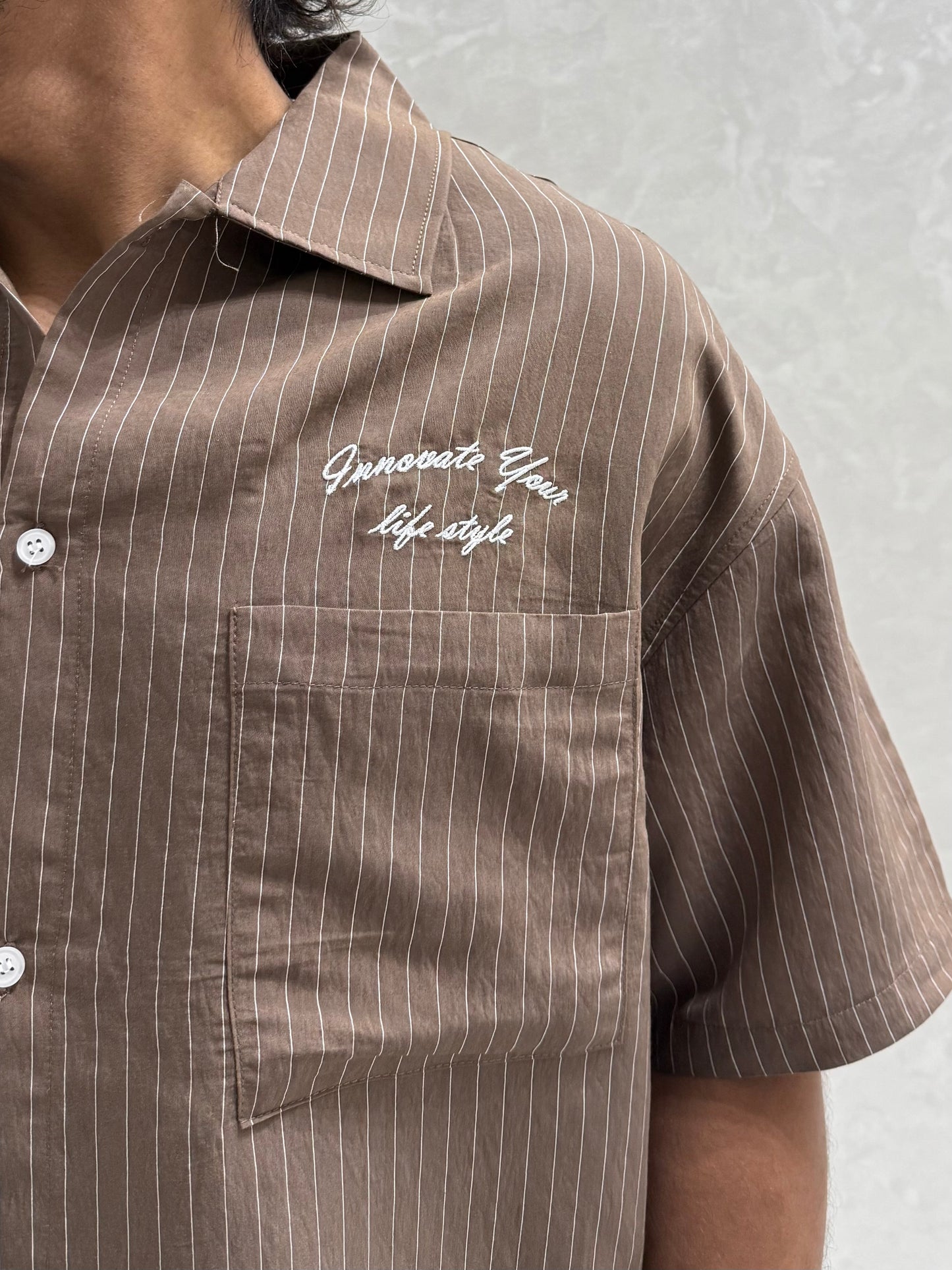 CHEMISE RAYEE LIFE STYLE MARRON (ES) E40-10
