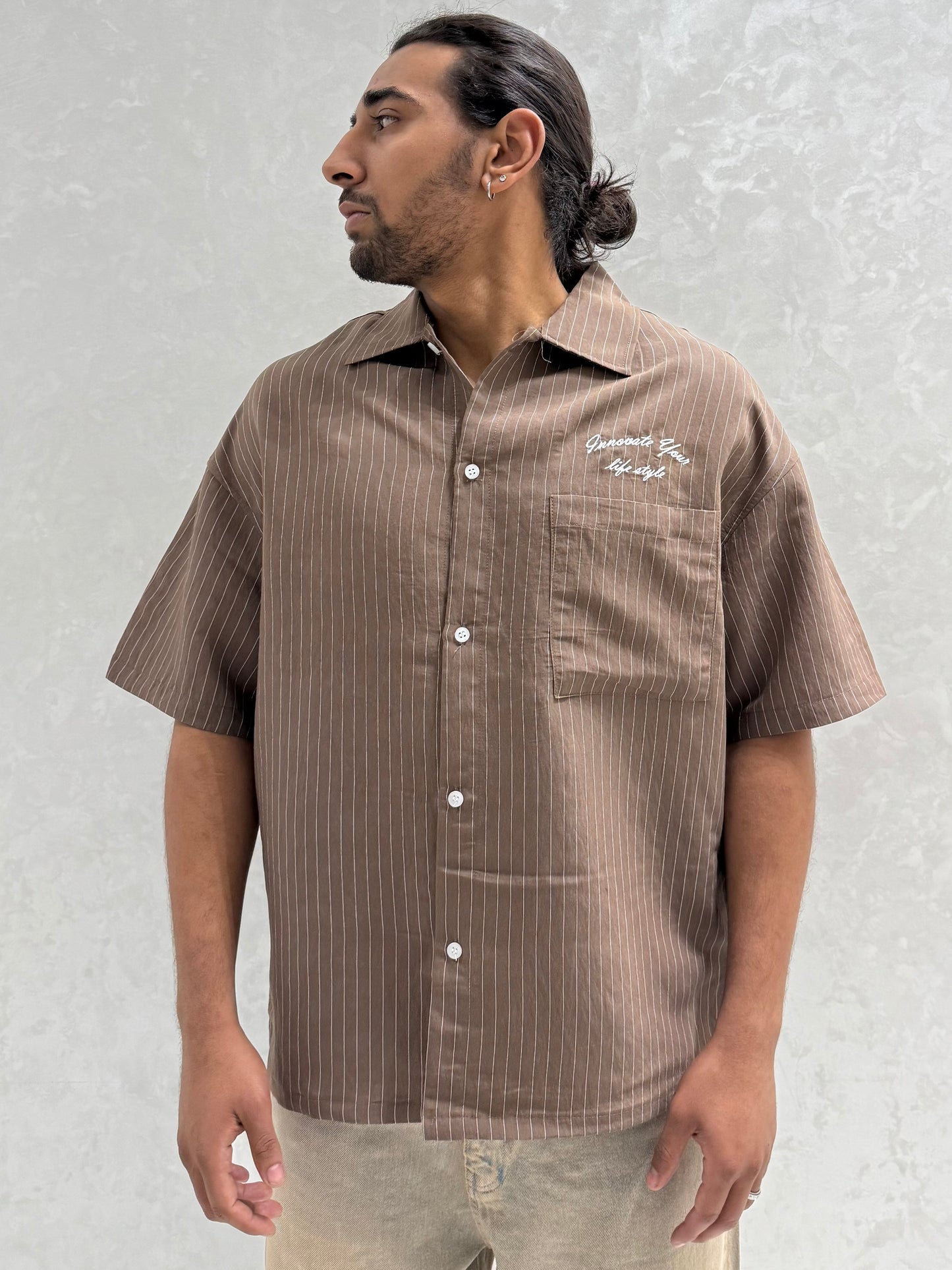 CHEMISE RAYEE LIFE STYLE MARRON (ES) E40-10