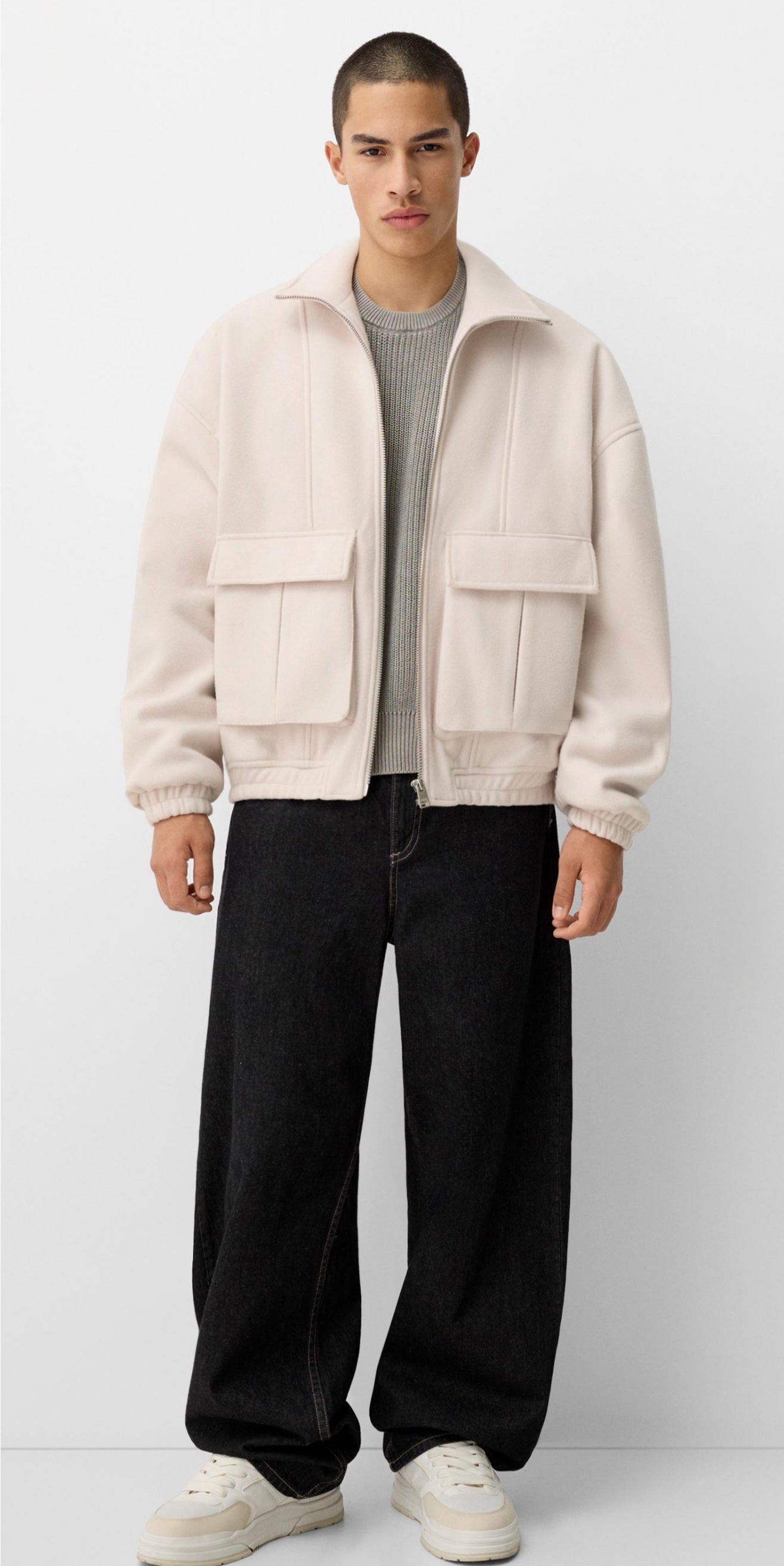 FELT TEXTURE JACKET BEIGE BERSHKA