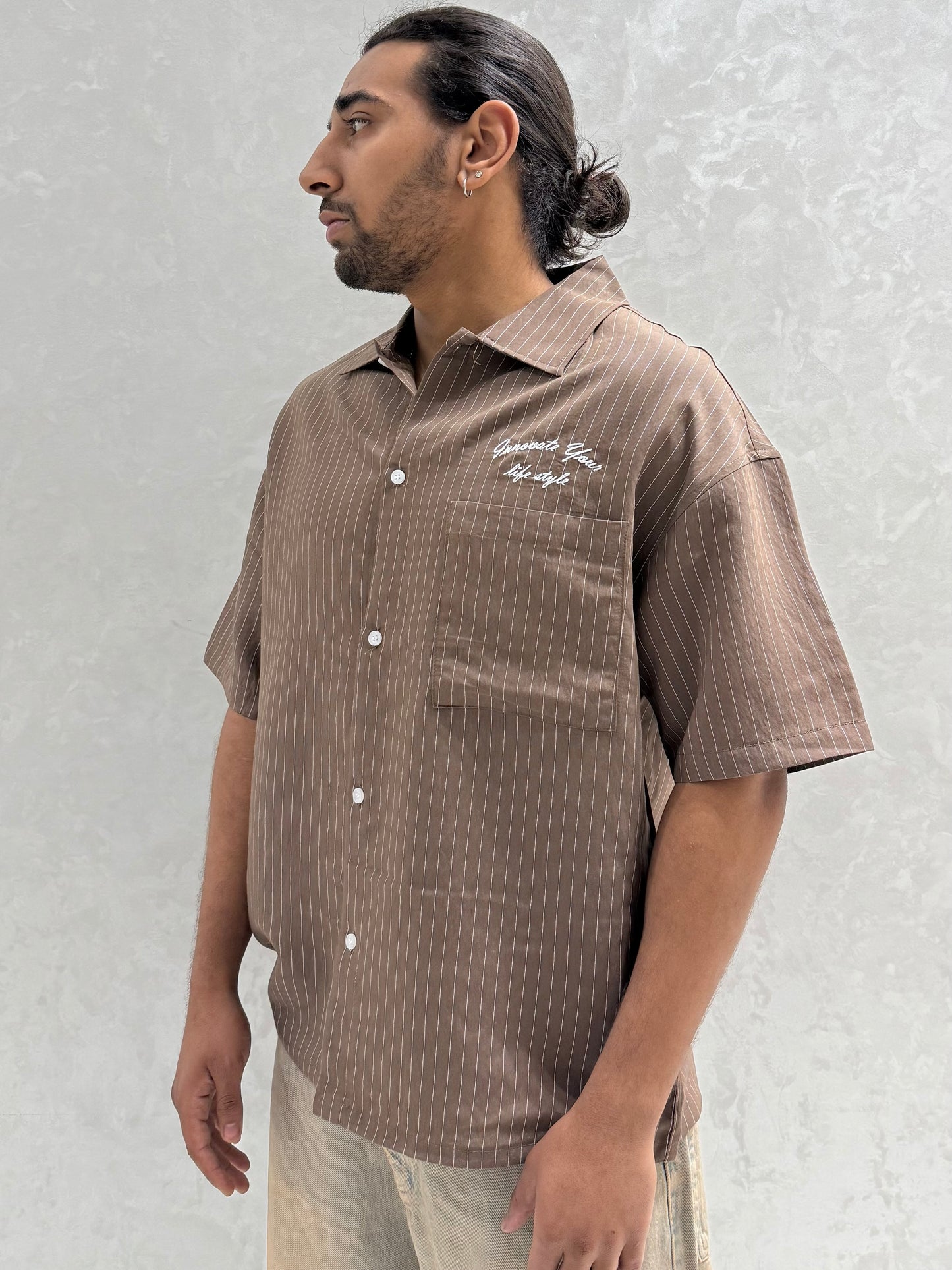CHEMISE RAYEE LIFE STYLE MARRON (ES) E40-10