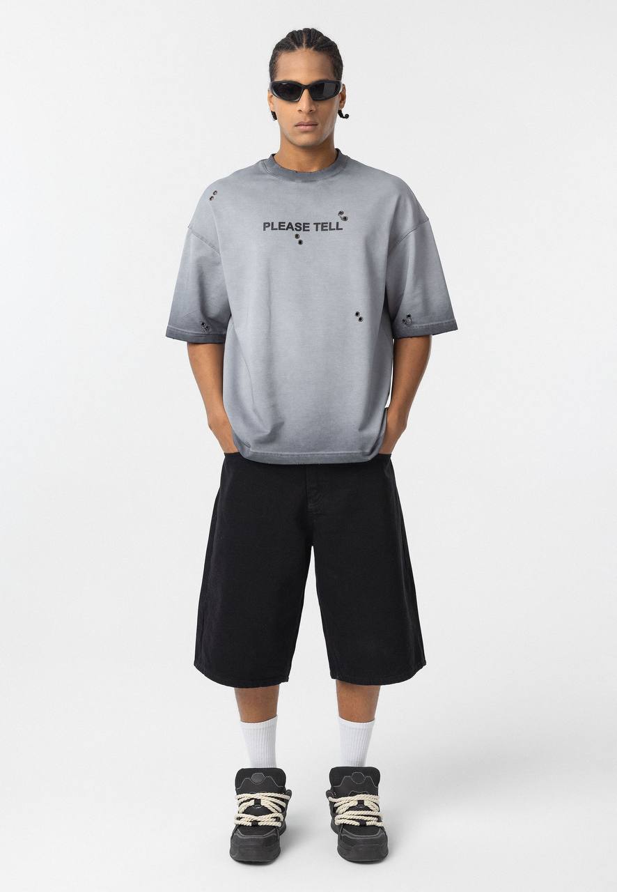 T-SHIRT PLEASE TELL GRIS