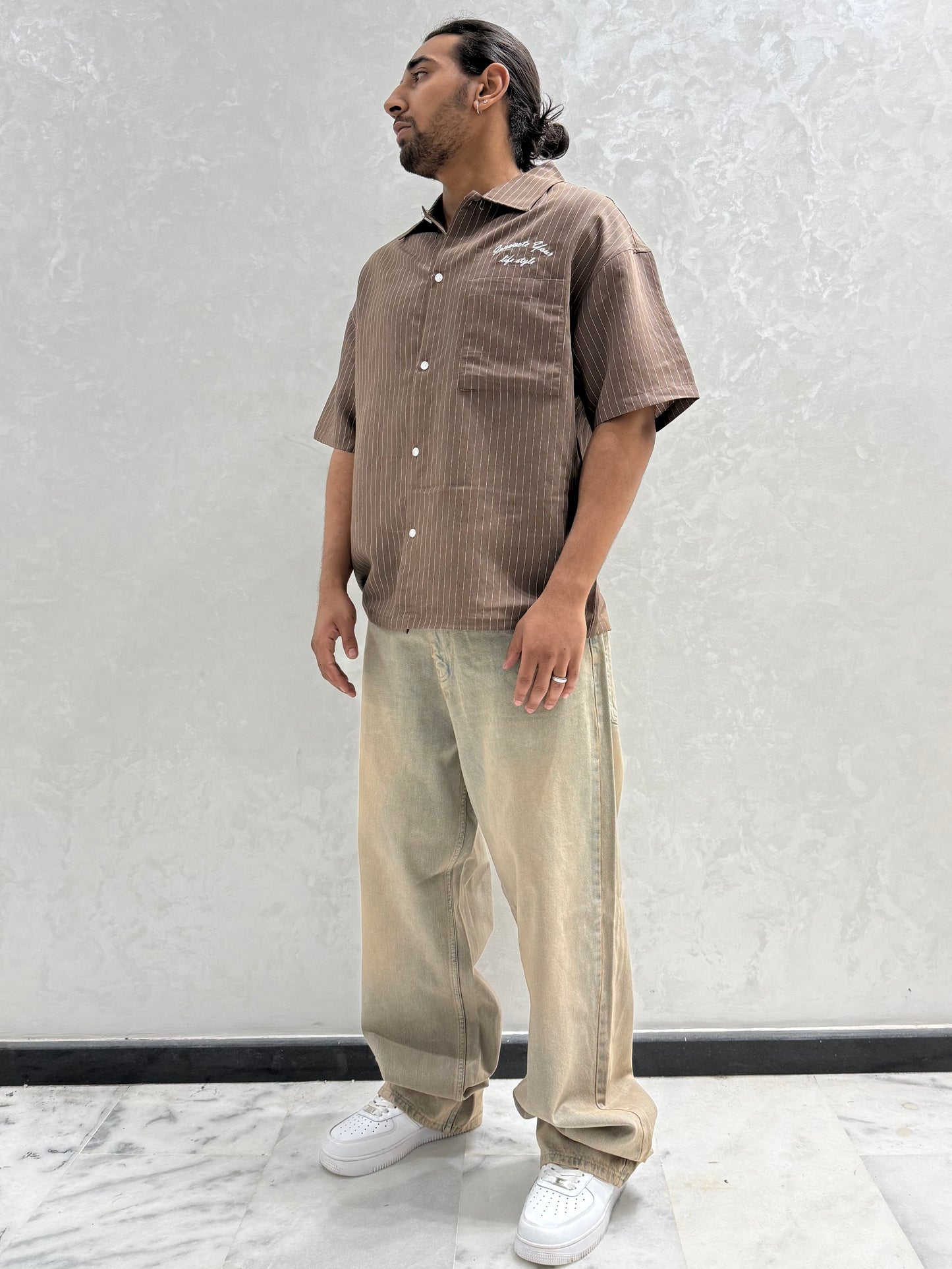 CHEMISE RAYEE LIFE STYLE MARRON (ES) E40-10