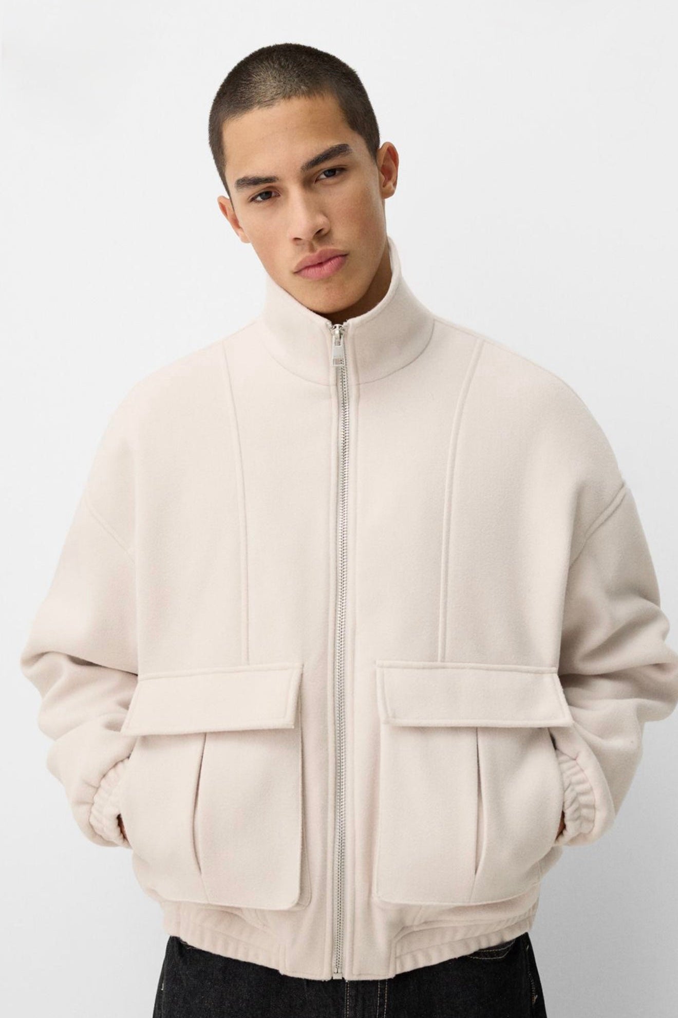 FELT TEXTURE JACKET BEIGE BERSHKA