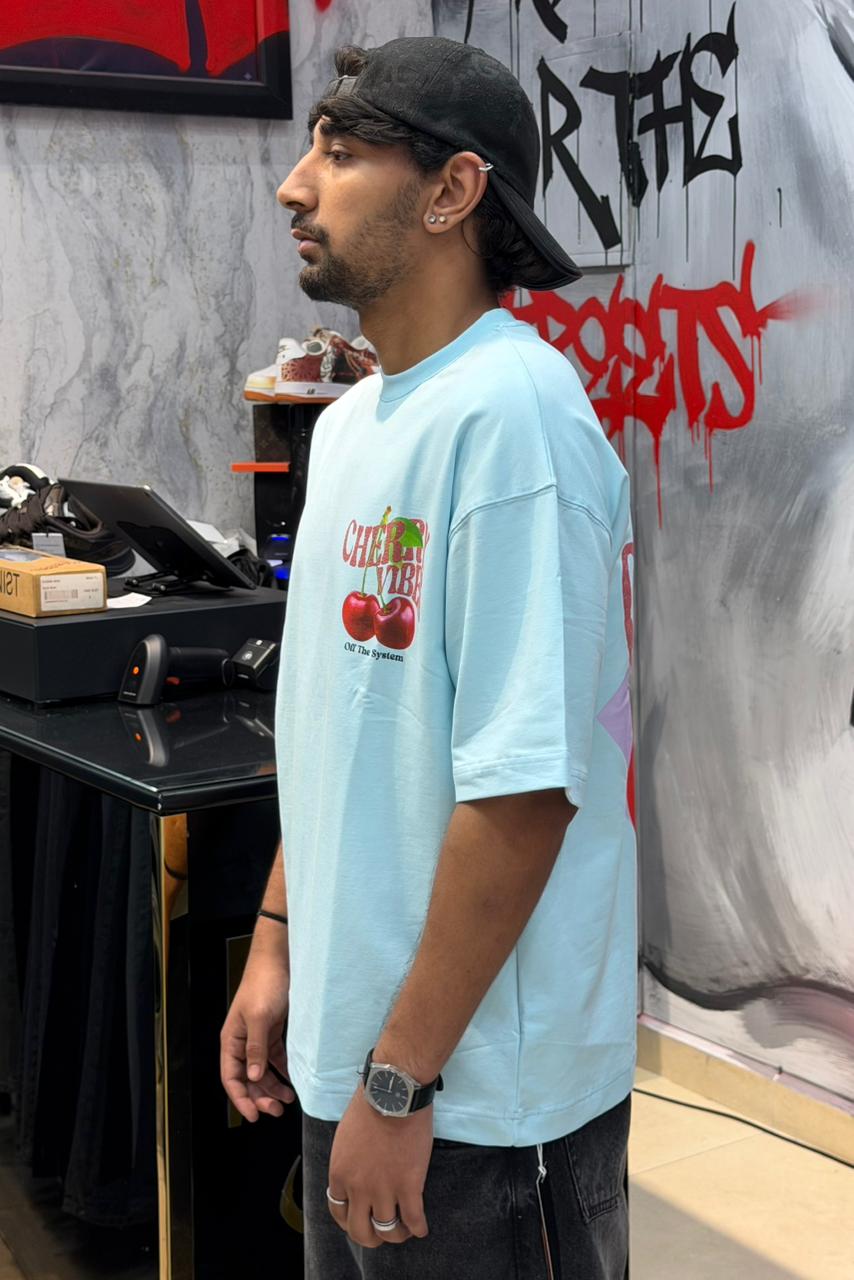 T-SHIRT CHERRY VIBES BABY BLUE