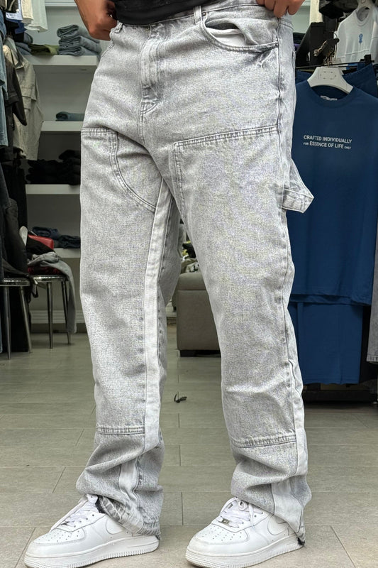 JEANS FLARE GRIS BANDE BLANC