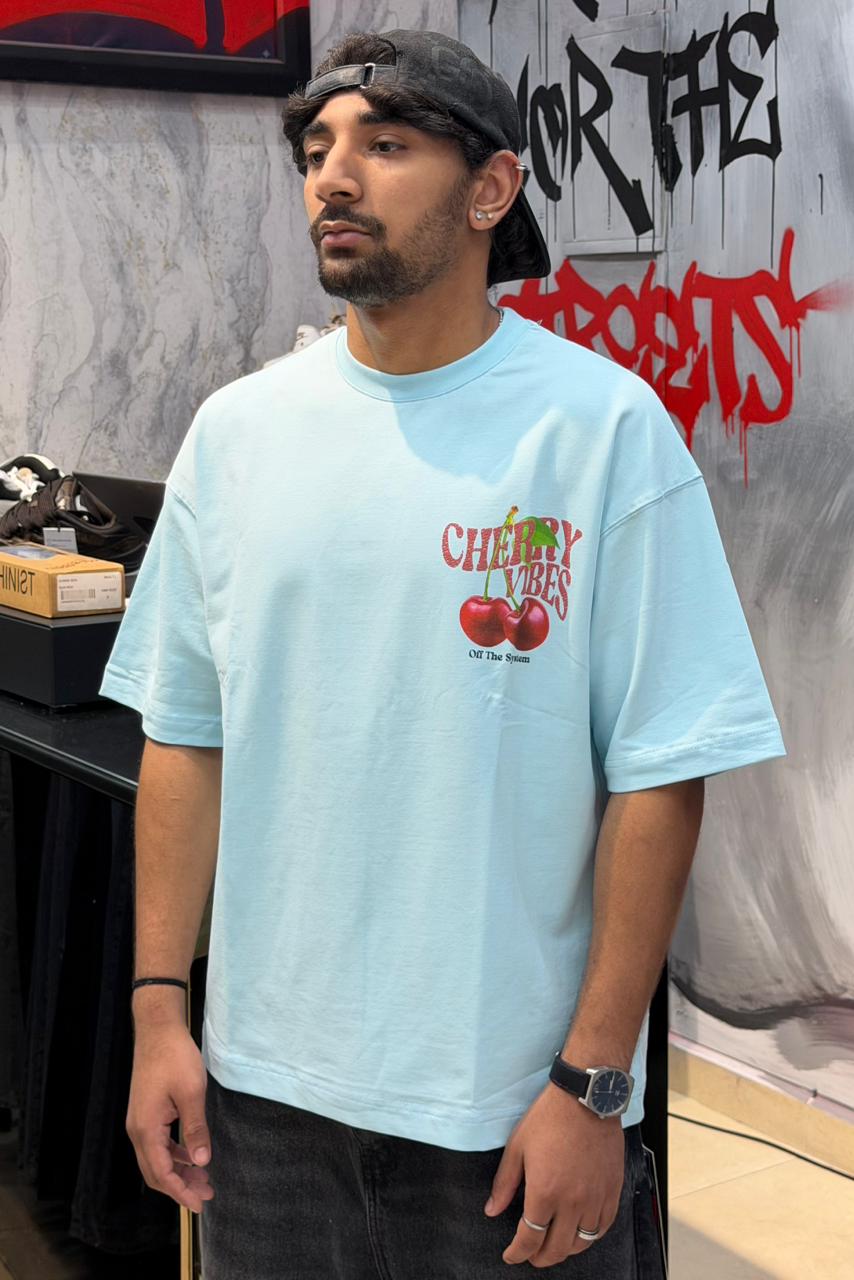 T-SHIRT CHERRY VIBES BABY BLUE
