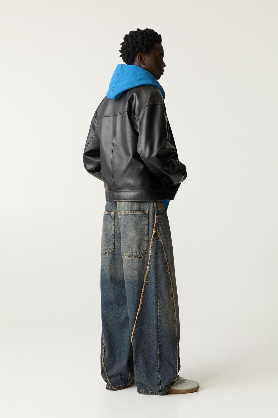 JACKET FAUX LEATHER BROWN ZIP P&B