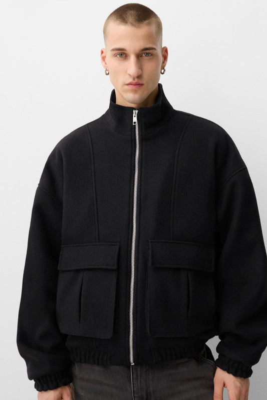 FELT TEXTURE JACKET BLACK BERSHKA