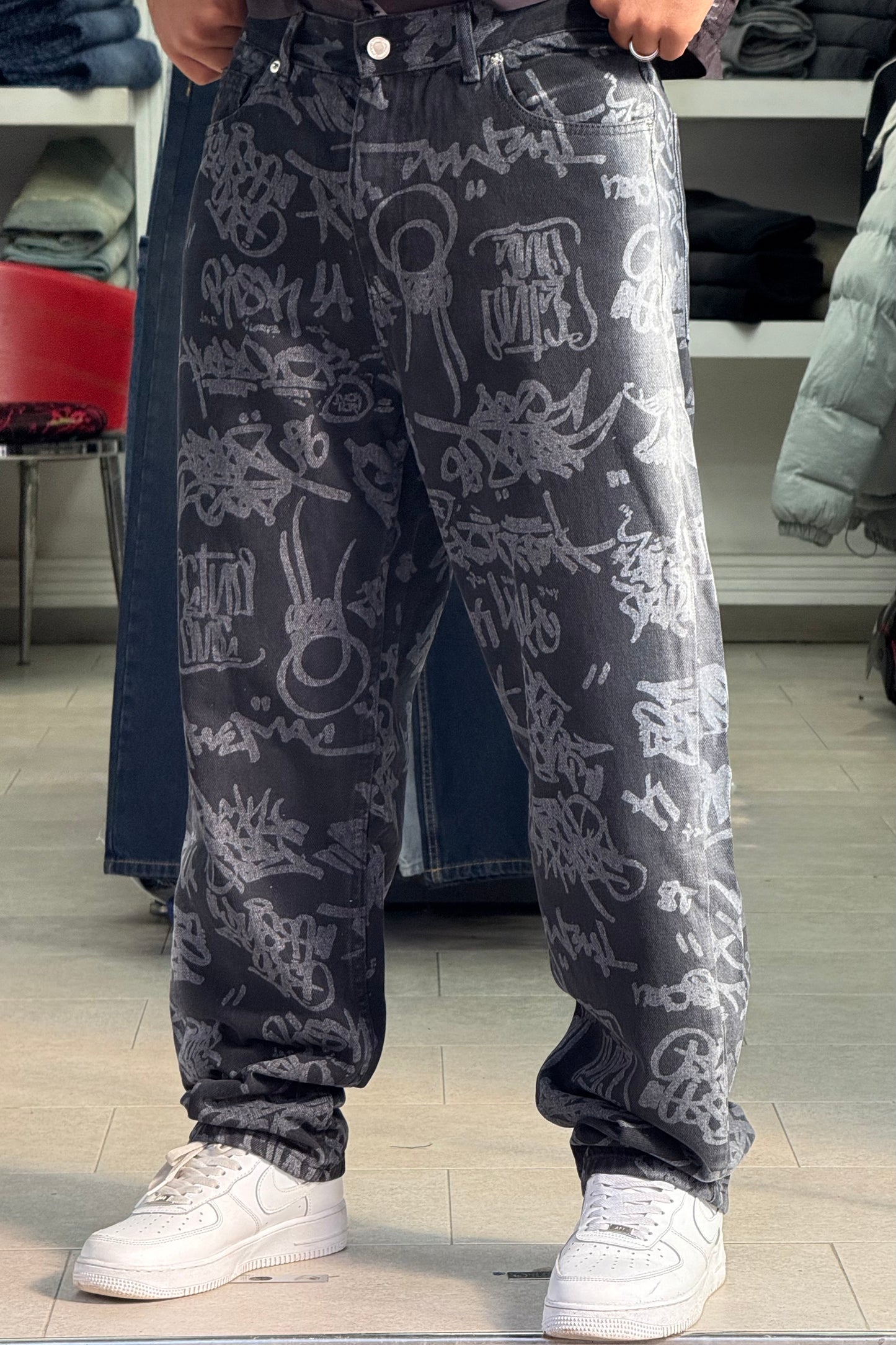 BAGGY JEANS GRAFFITI DEGRADE NOIR