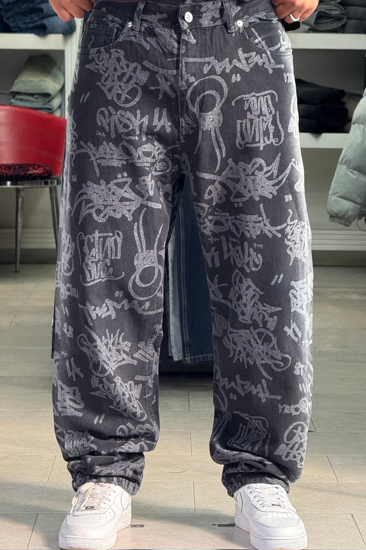 BAGGY JEANS GRAFFITI DEGRADE NOIR