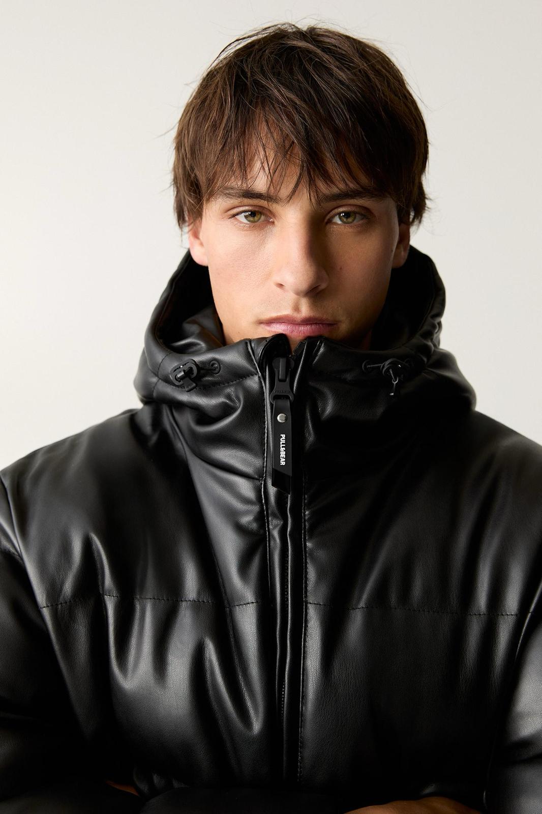 FAUX LEATHER PUFER JACKET STWD P&B
