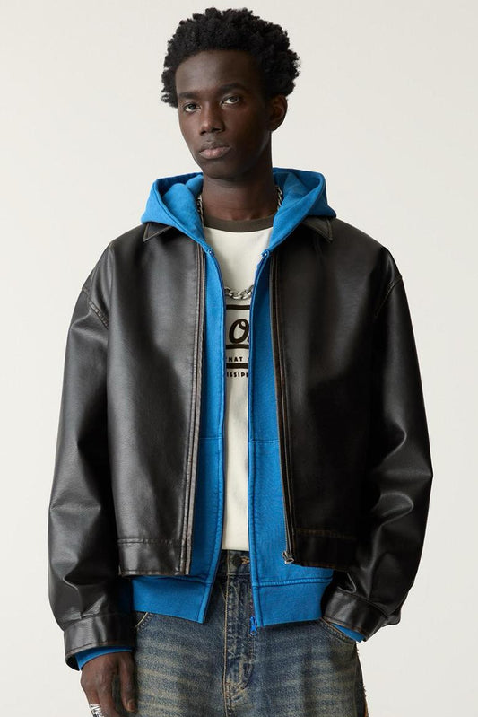 JACKET FAUX LEATHER BROWN ZIP P&B