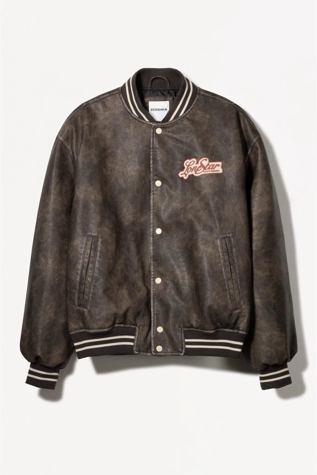 FAUX LEATHER BOMBER JACKET BROWN BERSHKA