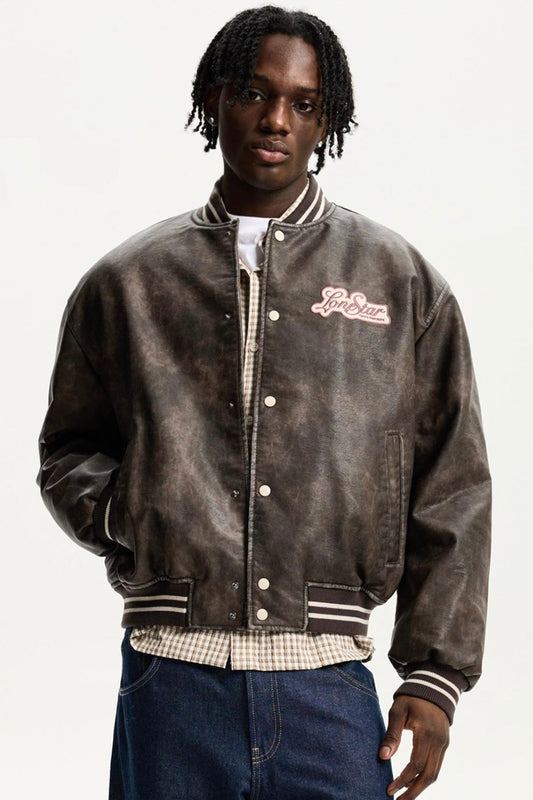 FAUX LEATHER BOMBER JACKET BROWN BERSHKA