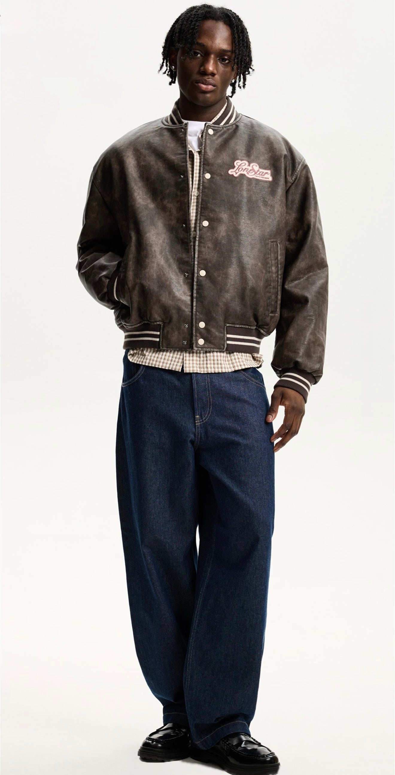 FAUX LEATHER BOMBER JACKET BROWN BERSHKA